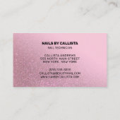 Nail Technician Roos Pink Glitter Typografie Visitekaartje (Achterkant)