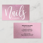 Nail Technician Roos Pink Glitter Typografie Visitekaartje (Voorkant / Achterkant)