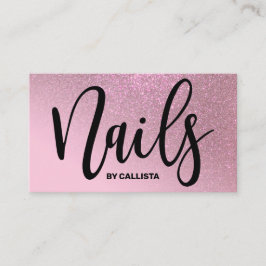 Nail Technician Roos Pink Glitter Typografie Visitekaartje