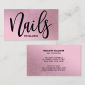 Nail Technician Roos Pink Glitter Typografie Visitekaartje (Voorkant / Achterkant)