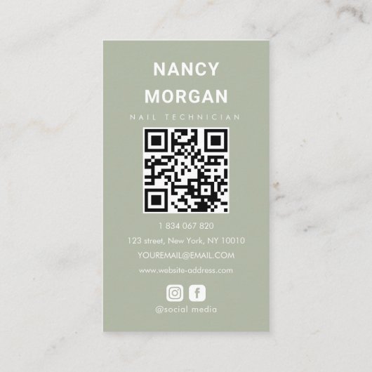 Nail Technician Sage Green Photo Collage Qr Code Visitekaartje (Achterkant)