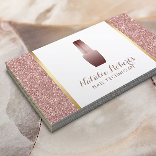 Nail Technicier Makeup Artist Roos Gold Glitter Visitekaartje