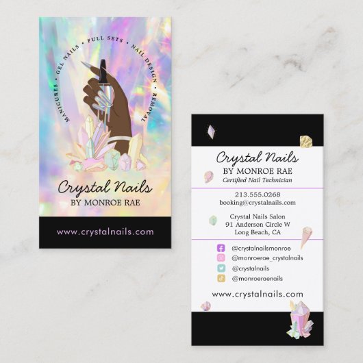 Nail Technicier Salon Artist Crystal Holographic Visitekaartje (Voorkant / Achterkant)