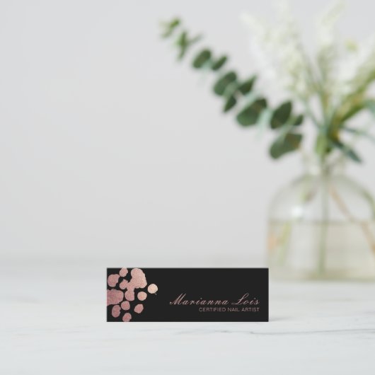 Nail Technicier Salon Artist Roos Gold Black Mini Visitekaartje (Staand voorkant)