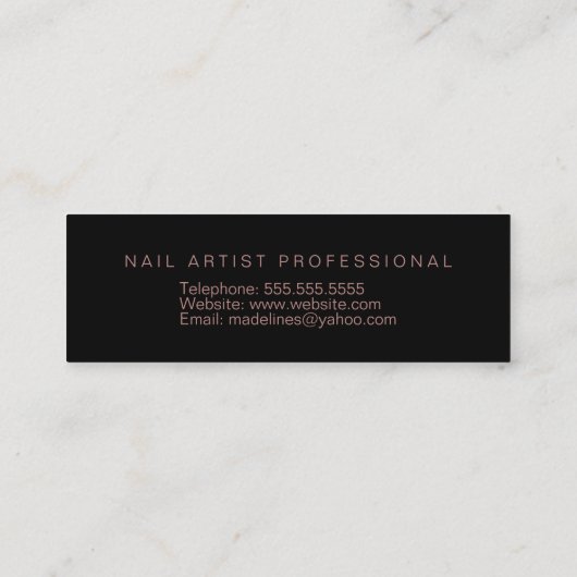 Nail Technicier Salon Artist Roos Gold Black Mini Visitekaartje (Achterkant)