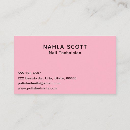 Nail Technicier Salon Pink & Black Poolse fles Visitekaartje (Achterkant)