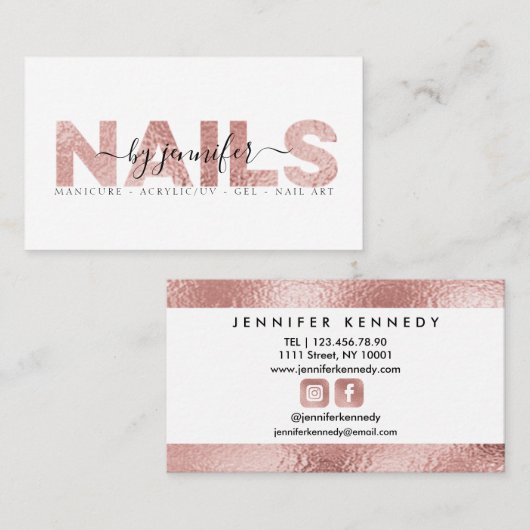 Nail Technicier Salon Roos Gold Metallic Elegant Visitekaartje (Voorkant / Achterkant)