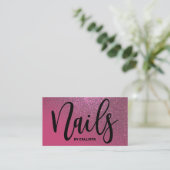 Nail Technicus Berry Pink Glitter Typografie Visitekaartje (Staand voorkant)