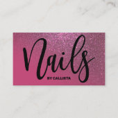 Nail Technicus Berry Pink Glitter Typografie Visitekaartje (Voorkant)