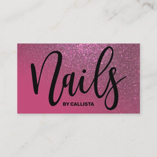 Nail Technicus Berry Pink Glitter Typografie Visitekaartje (Voorkant)