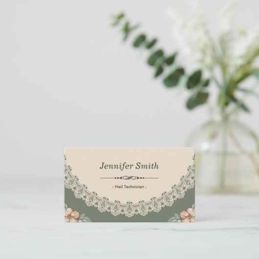 Nail Technicus -  Chic Floral Visitekaartje (Staand voorkant)