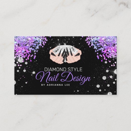 Nail Technicus Diamond Glitter Paars Nail Salon Visitekaartje (Voorkant)