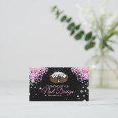 Nail-technicus Diamond Glitter Pink & Black Salon Visitekaartje (Staand voorkant)