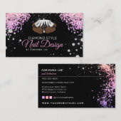 Nail-technicus Diamond Glitter Pink & Black Salon Visitekaartje (Voorkant / Achterkant)