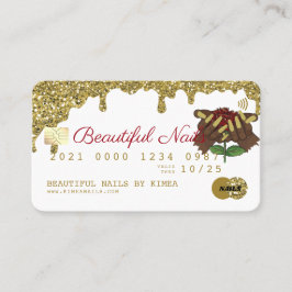 Nail-technicus die Gold Glitter-kredietstijl aanst Visitekaartje