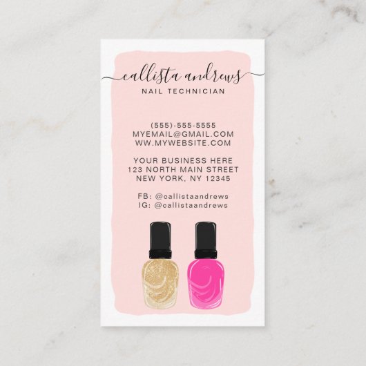 Nail-technicus Girly Pink Gold Hand Illustratie Visitekaartje (Achterkant)