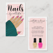 Nail-technicus Girly Pink Gold Hand Illustratie Visitekaartje (Voorkant / Achterkant)