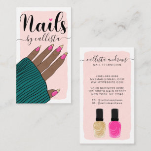 Nail-technicus Girly Pink Gold Hand Illustratie Visitekaartje