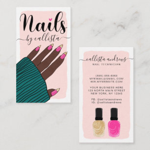 Nail-technicus Girly Pink Gold Hand Illustratie Visitekaartje