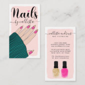 Nail-technicus Girly Pink Gold Hand Illustratie Visitekaartje (Voorkant / Achterkant)