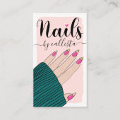 Nail-technicus Girly Pink Gold Hand Illustratie Visitekaartje (Voorkant)