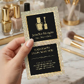 Nail Technicus Gold Glitter Poolse fles Vierkante Visitekaartje