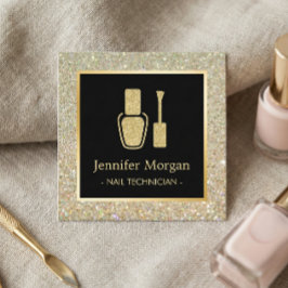 Nail Technicus Gold Glitter Poolse fles Vierkante Visitekaartje