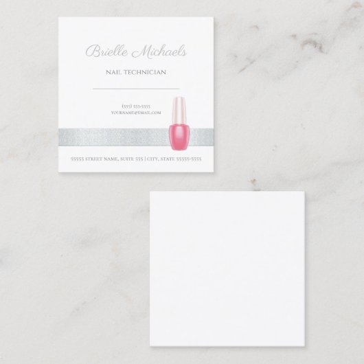 Nail-technicus legant Silver met roze Pools Vierkante Visitekaartje (Voorkant / Achterkant)