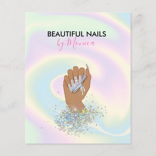 Nail Technicus Mani Salon Holografen Girly Modern Flyer (Achterkant)