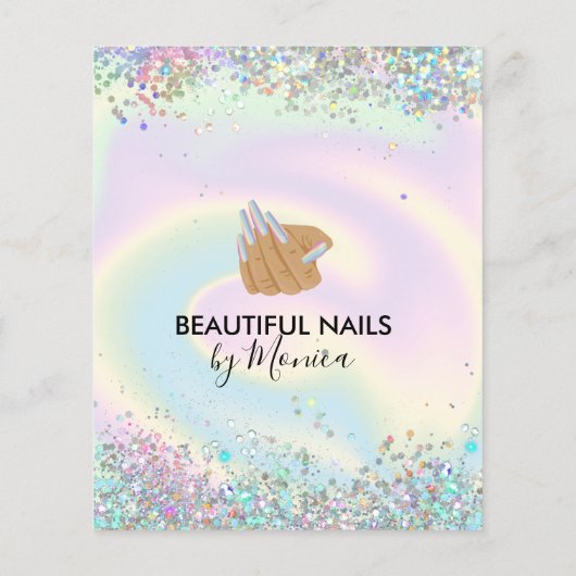Nail Technicus Mani Salon Holografen Girly Modern Flyer (Achterkant)