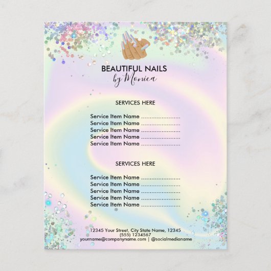 Nail Technicus Mani Salon Holografen Girly Modern Flyer (Voorkant)