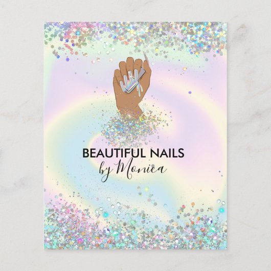 Nail Technicus Mani Salon Holografen Girly Modern Flyer (Achterkant)