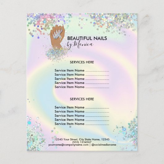 Nail Technicus Mani Salon Holografen Girly Modern Flyer (Voorkant)