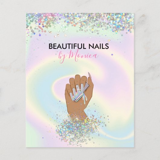 Nail Technicus Mani Salon Holografen Girly Modern Flyer (Achterkant)