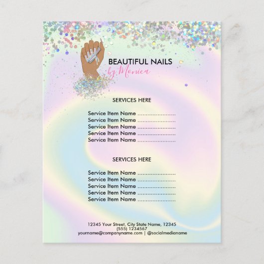 Nail Technicus Mani Salon Holografen Girly Modern Flyer (Voorkant)