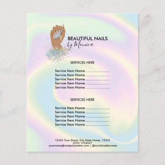 Nail Technicus Mani Salon Holografen Girly Modern Flyer (Voorkant)