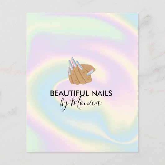 Nail Technicus Mani Salon Holografen Girly Modern Flyer (Achterkant)
