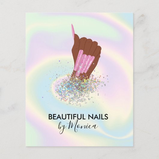 Nail Technicus Mani Salon Holografen Girly Modern Flyer (Achterkant)