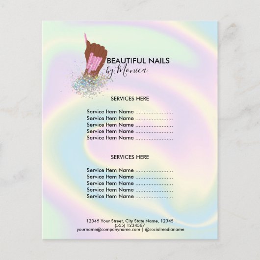 Nail Technicus Mani Salon Holografen Girly Modern Flyer (Voorkant)