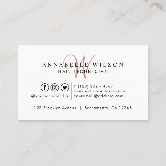 Nail-technicus Moderne Roos Gold Klantenkaartje (Achterkant)