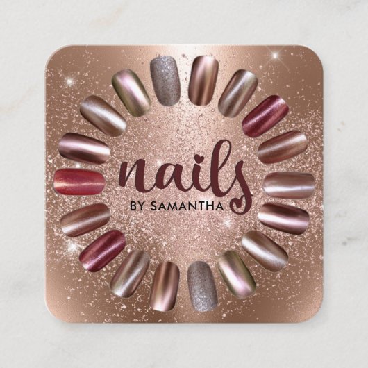 Nail-technicus Roos Gold Sparkly Vierkante Visitekaartje (Voorkant)
