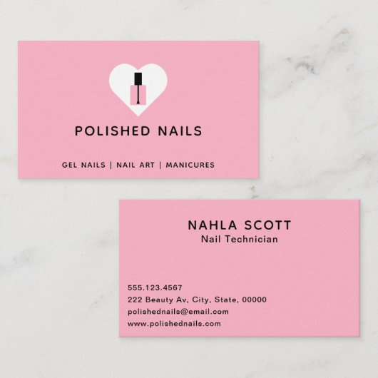 Nail-technicus Roze & Black Heart Poolse fles Visitekaartje (Voorkant / Achterkant)