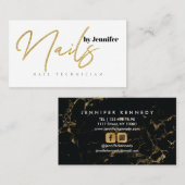 Nail-technicus Salon Gold Glitter-script legant Visitekaartje (Voorkant / Achterkant)