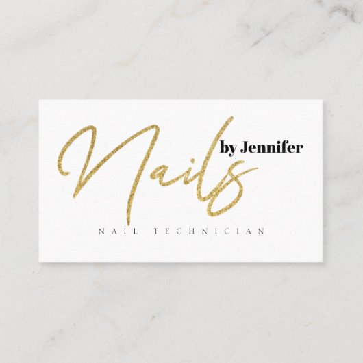 Nail-technicus Salon Gold Glitter-script legant Visitekaartje (Voorkant)