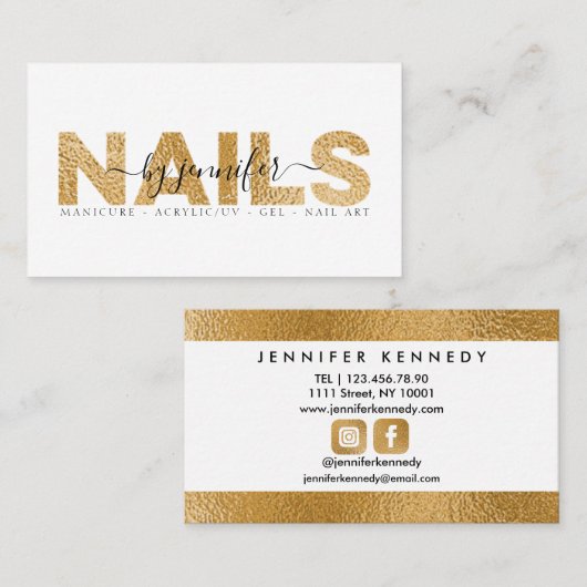 Nail Technicus Salon Gold Metallic Elegant Visitekaartje (Voorkant / Achterkant)
