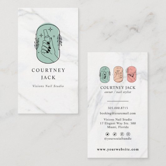 Nail-technicus stylist Manicurist Luxury Marble Visitekaartje (Voorkant / Achterkant)
