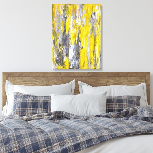'Nailed It' Grijze en Gele Abstracte Kunst Canvas Afdruk (Insitu (Slaapkamer))