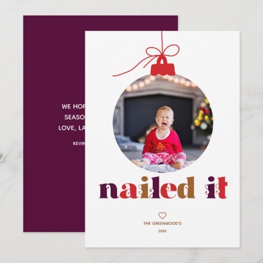 Nailing it Photo Ornament Holiday Card Feestdagenkaart (Voorkant / Achterkant)