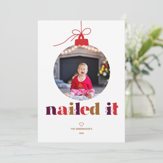 Nailing it Photo Ornament Holiday Card Feestdagenkaart (Staand voorkant)