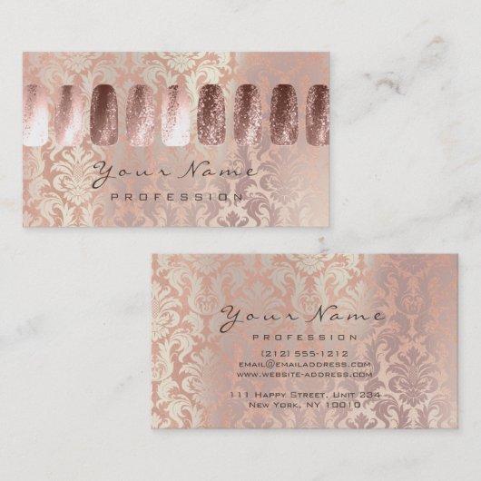 Nails Art Beauty Studio Glitter Ros Gold Peach Visitekaartje (Voorkant / Achterkant)